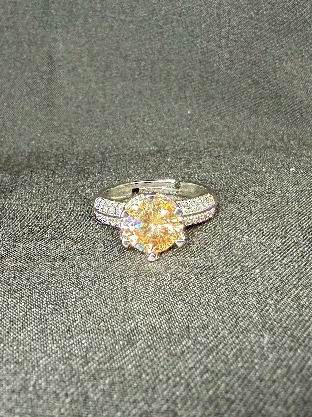 🥂 Champagne CZ Split Shank Adjustable Statement Ring Silver Tone 🥂